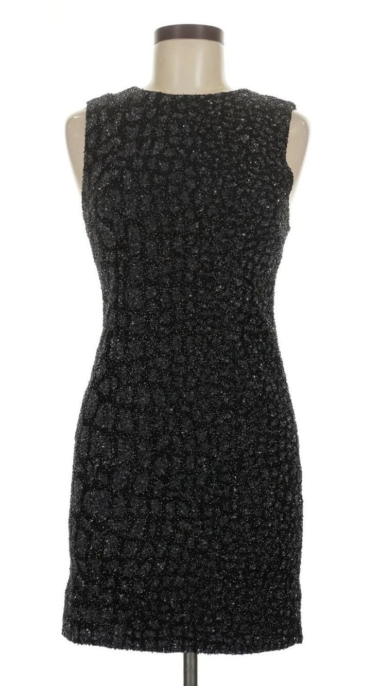 AllSaints Black Silver Sequin Beaded Animal Print Shift Dress US 8 NWOT